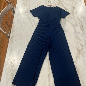ZARA Girls navy blue textured/ribbed jumpsuit